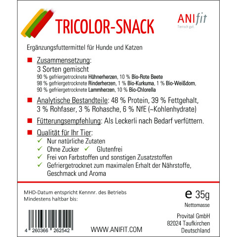 Hund Katze Hundefutter Snacks Tricolor-Snack 35g 1 Stück -3- Anifit