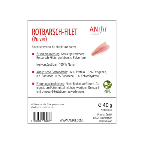 Hund Katze Hundefutter Nahrungsergänzungen Snacks Rotbarschfilet (Pulver) 40g 1 Stück -3- Anifit